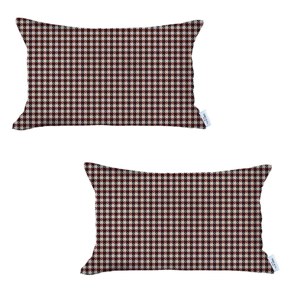 Set of 2 Red Houndstooth Lumbar Pillow Covers - Multi. Picture 2