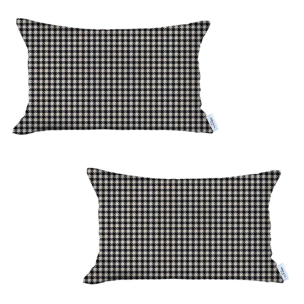 Set of 2 Black Houndstooth Lumbar Pillow Covers - Multi. Picture 2
