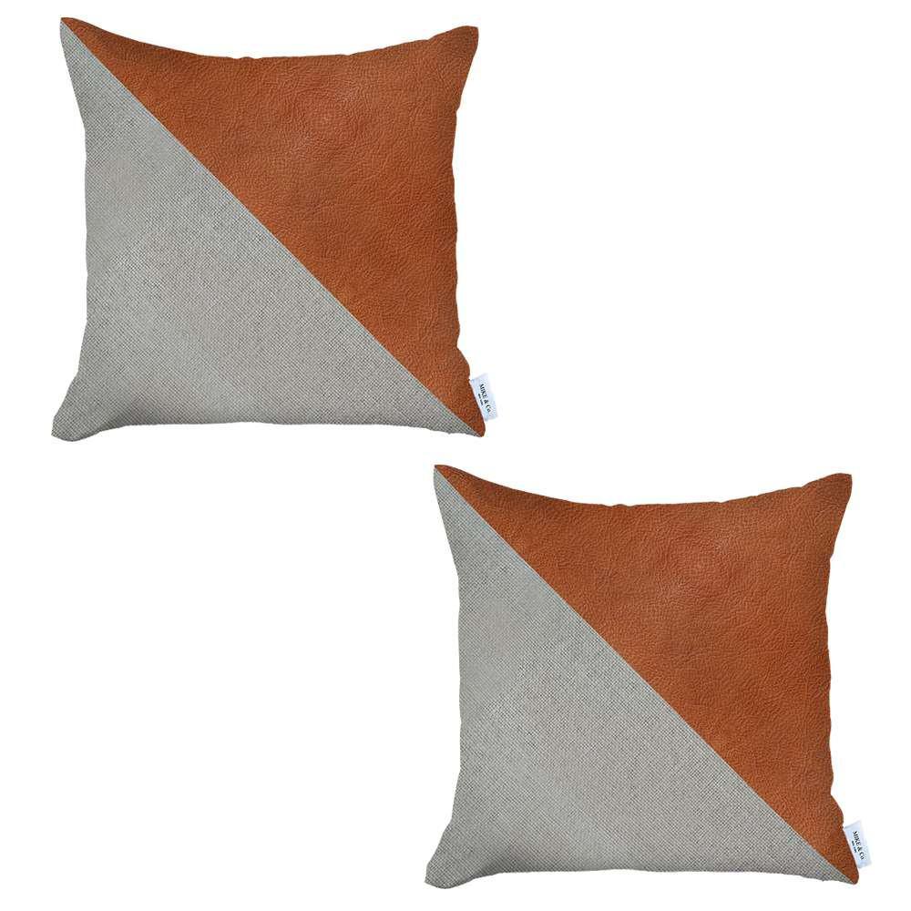 Set of 2 White and Faux Leather Lumbar Pillow Covers Multi. Picture 2