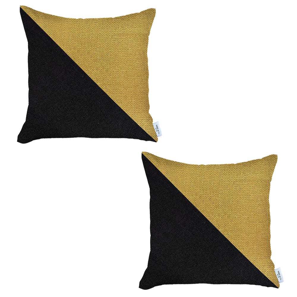 Set of 2 Black and Yellow Diagonal Pillow Covers Multi. Picture 2