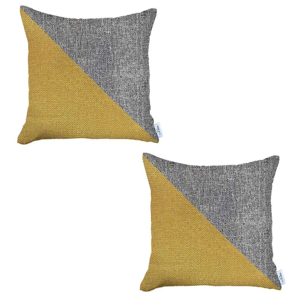 Set of 2 Gray and Yellow Diagonal Pillow Covers Multi. Picture 2