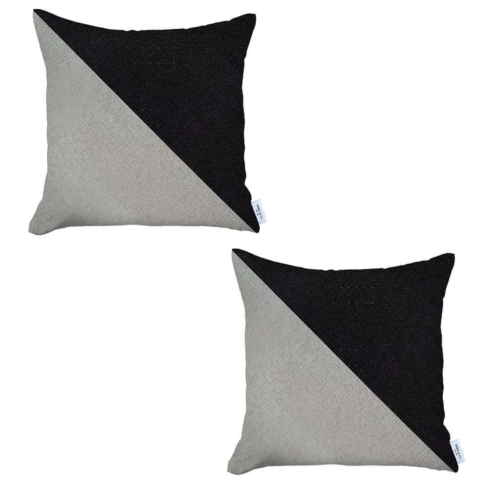 Set of 2 Black and White Diagonal Pillow Covers Multi. Picture 2