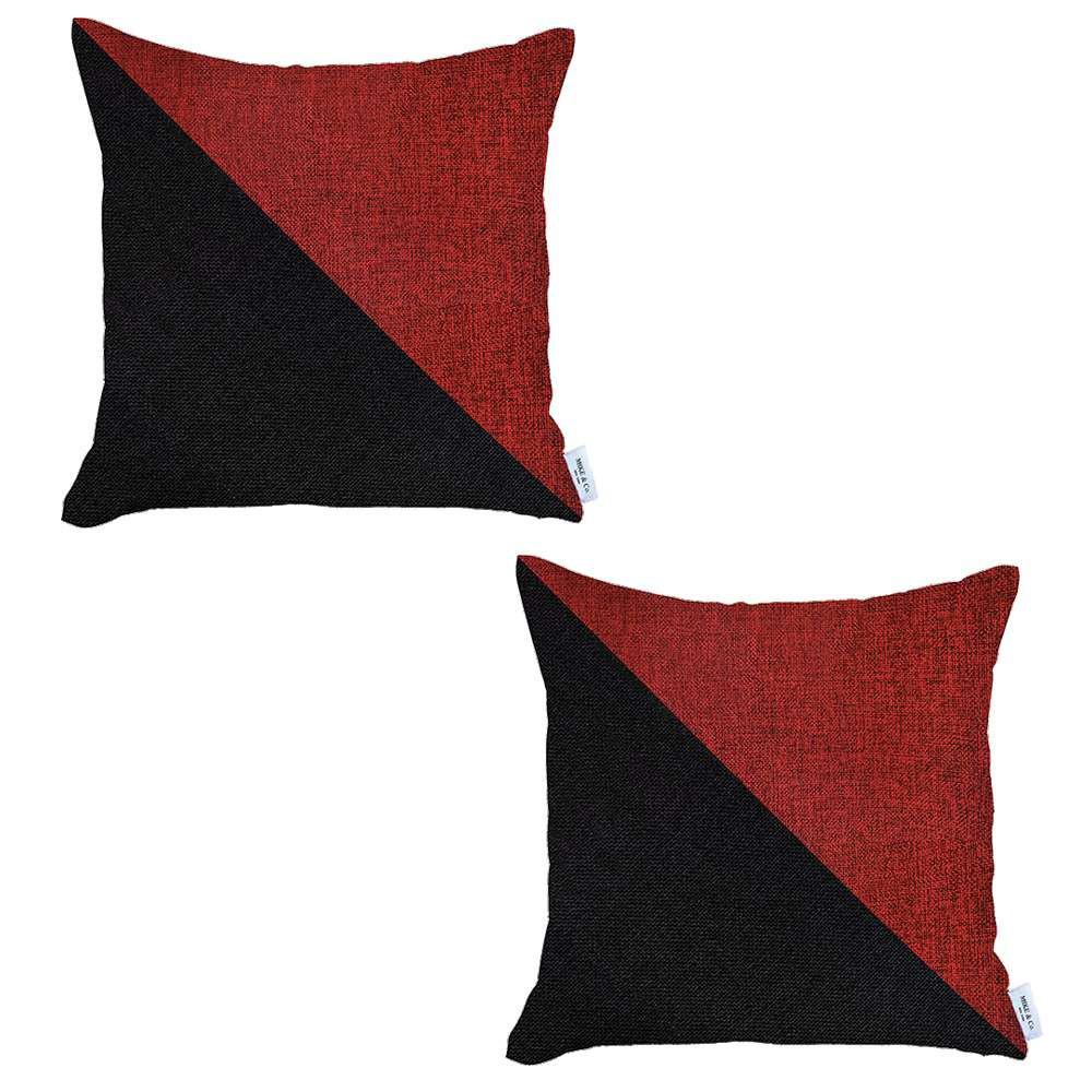 Set of 2 Red and Black Diagonal Pillow Covers Multi. Picture 2