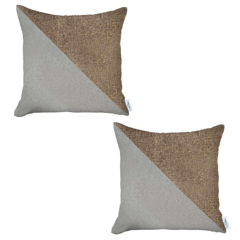Set of 2 Brown and White Diagonal Pillow Covers Multi. Picture 2
