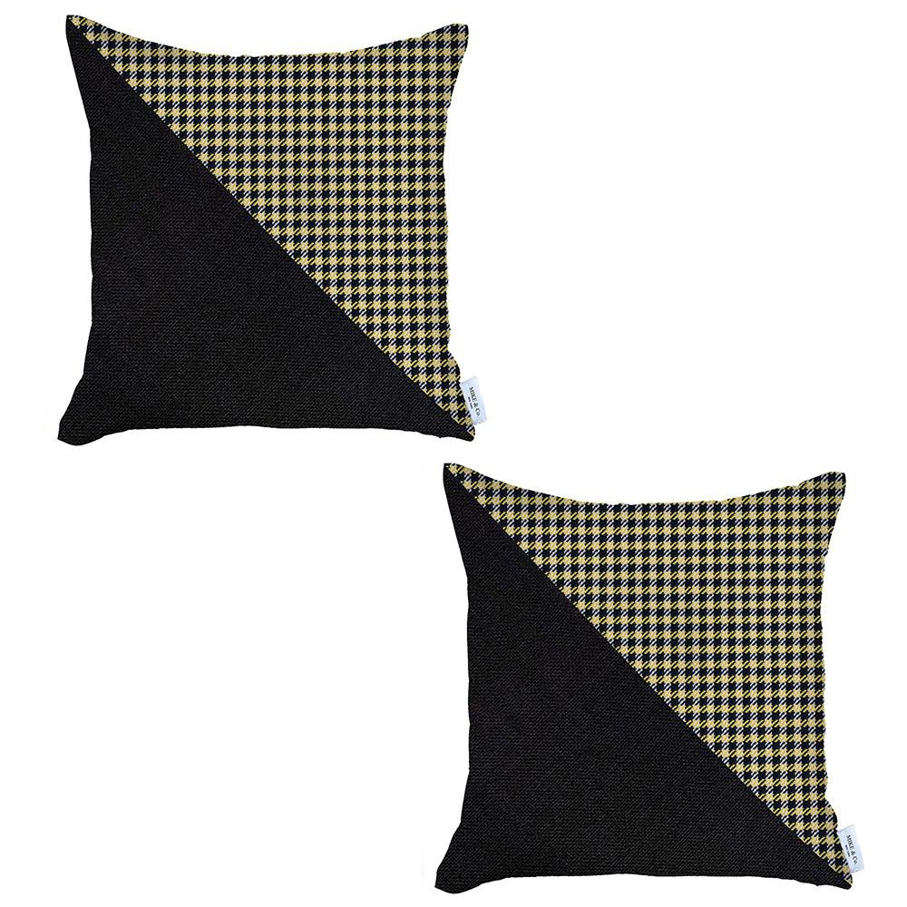 Set of 2 Yellow Houndstooth Pillow Covers Multi. Picture 2