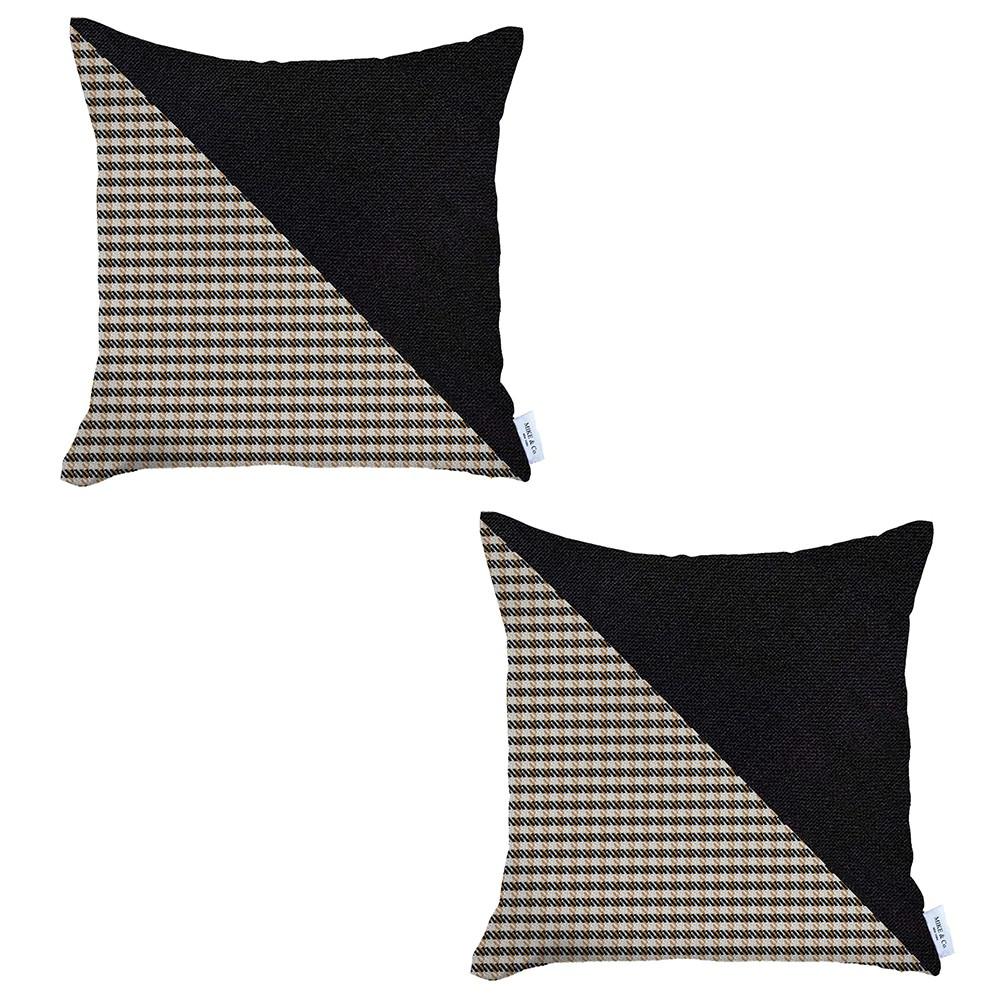 Set of 2 Brown Houndstooth Pillow Covers Multi. Picture 2