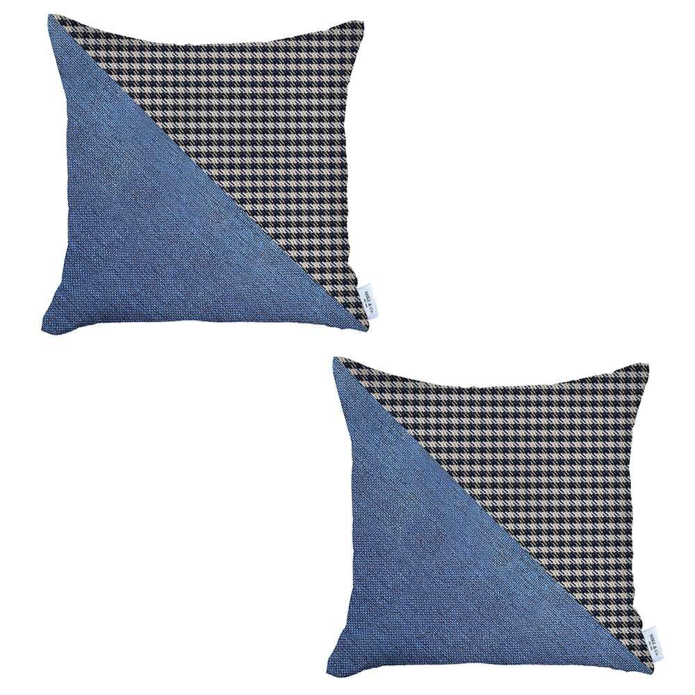 Set of 2 Blue Houndstooth Pillow Covers - Multi. Picture 2