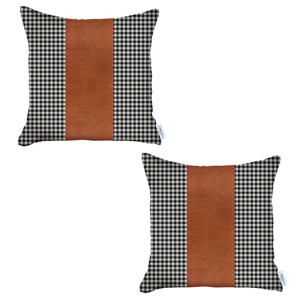 Set of 2 Black Checkered Faux Leather Pillow Covers Multi. Picture 2