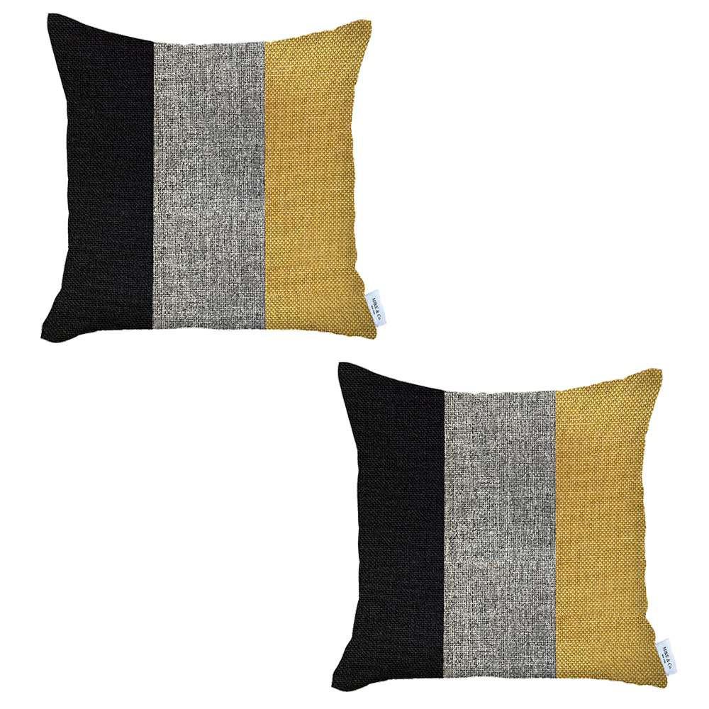 Set of 2 Modern Yellow Striped Pillow Covers Multi. Picture 2