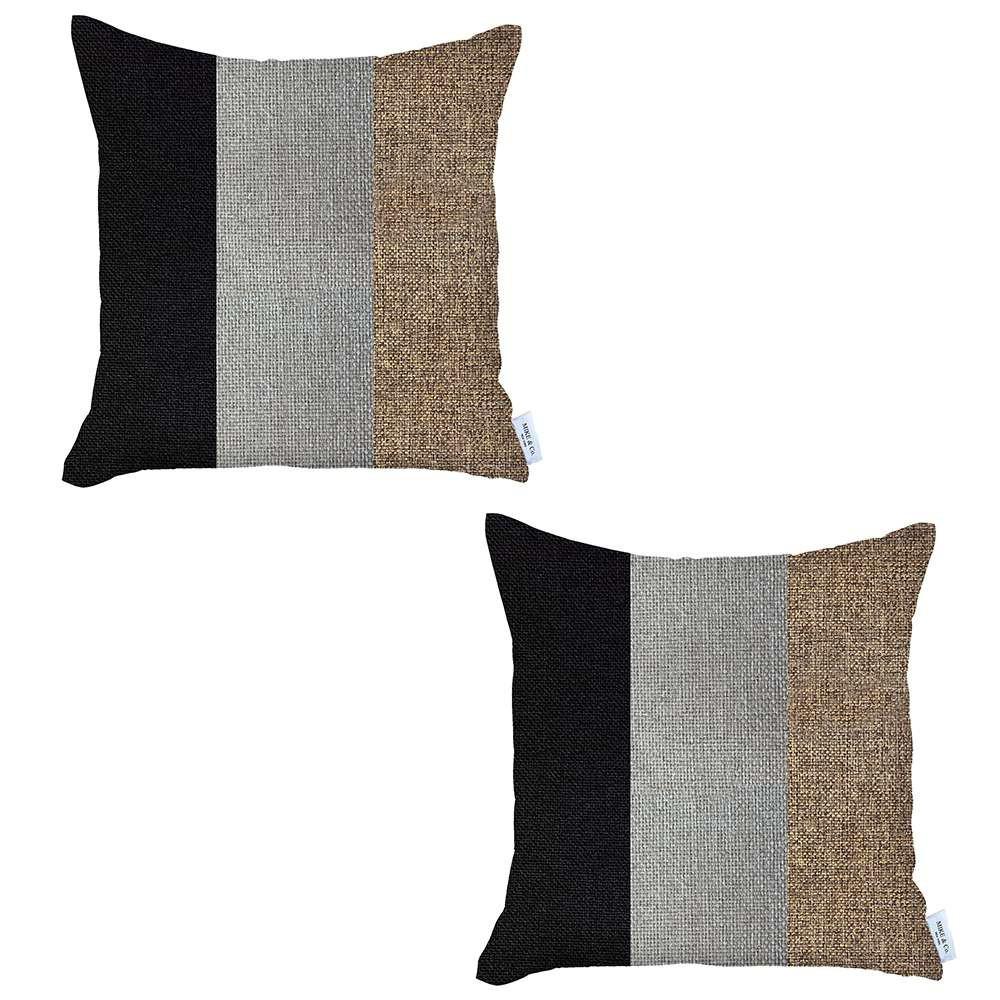 Set of 2 Modern Brown Striped Pillow Covers Multi. Picture 2
