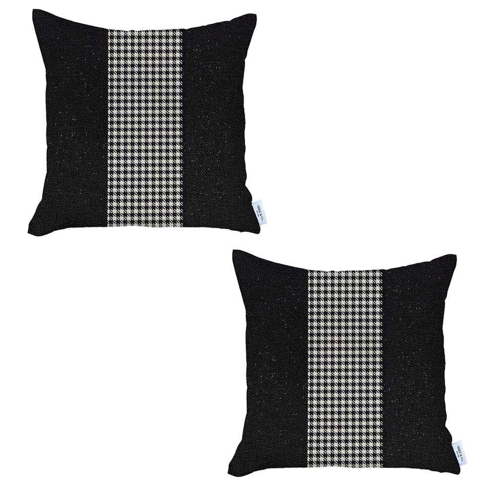 Set of 2 Black and White Houndstooth Pillow Covers Multi. Picture 2