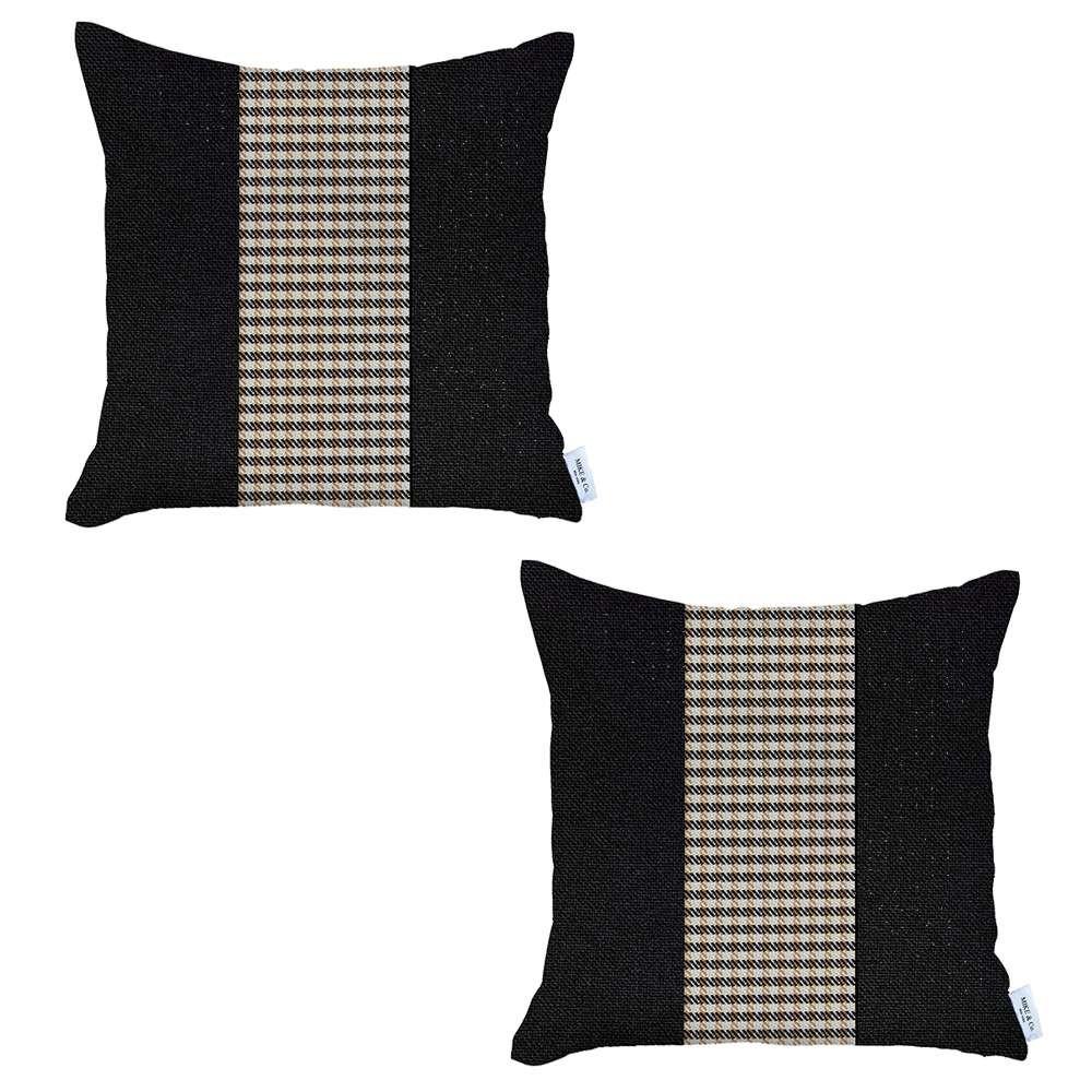Set of 2 Black and Tan Houndstooth Pillow Covers Multi. Picture 2