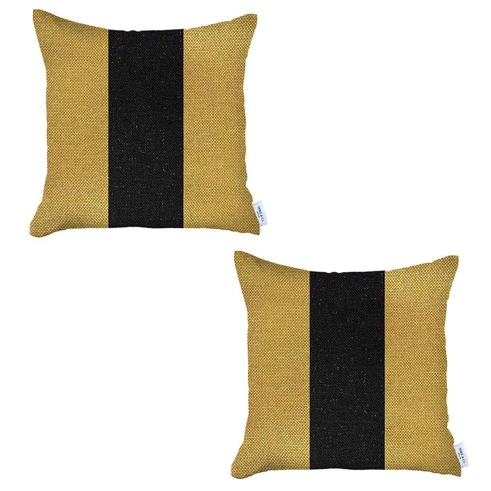 Set of 2 Yellow and Black Center Pillow Covers Multi. Picture 2