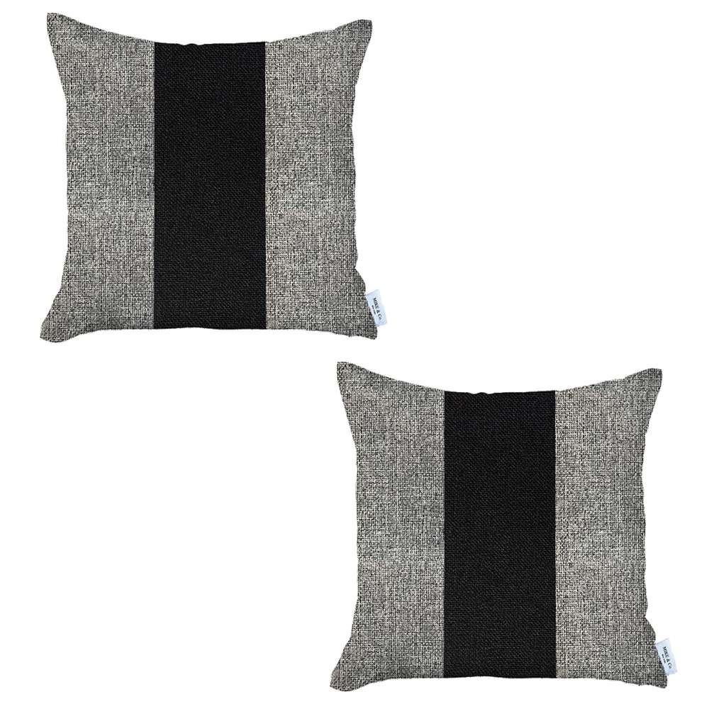 Set of 2 Gray and Black Center Pillow Covers Multi. Picture 2