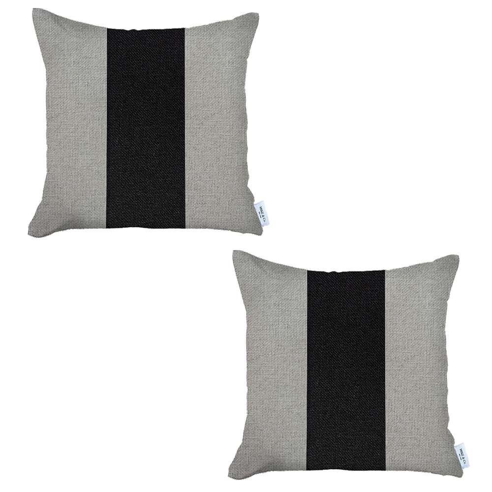 Set of 2 Ivory and Black Center Pillow Covers Multi. Picture 2