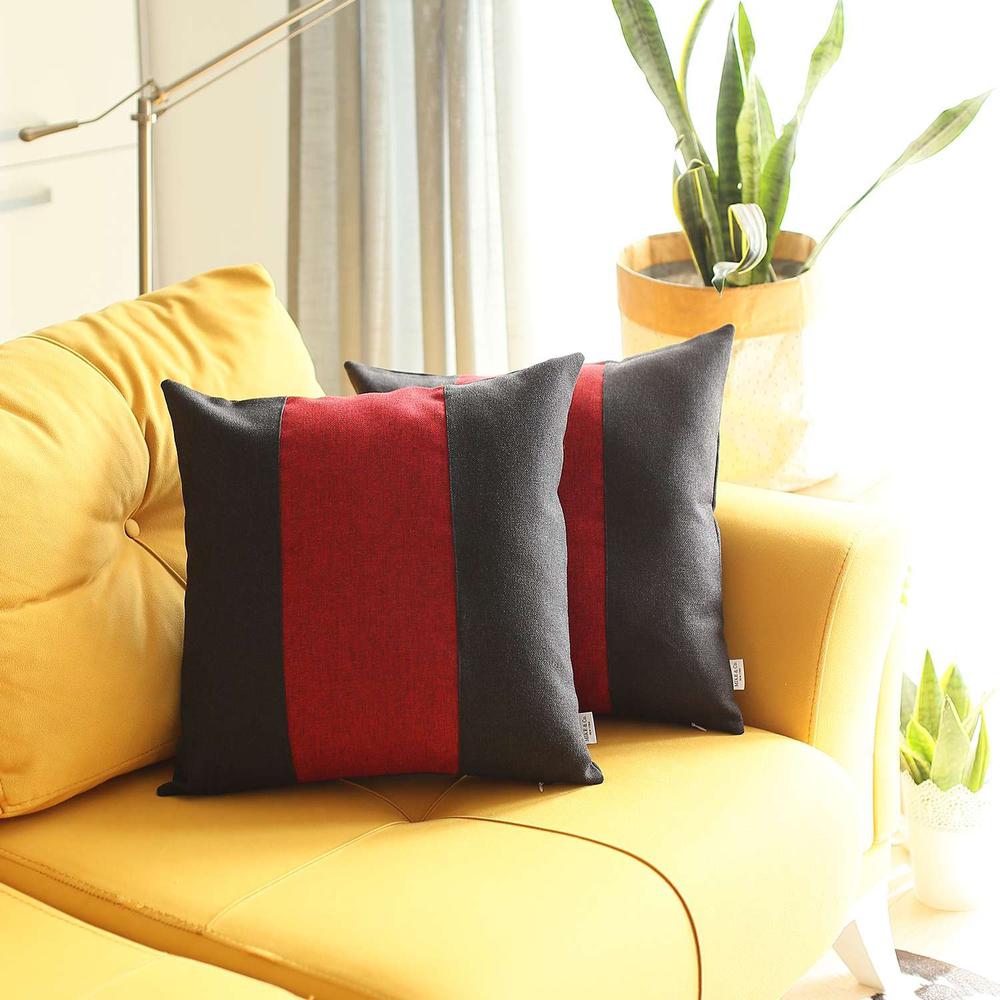 Set of 2 Black and Red Center Pillow Covers Multi. Picture 1