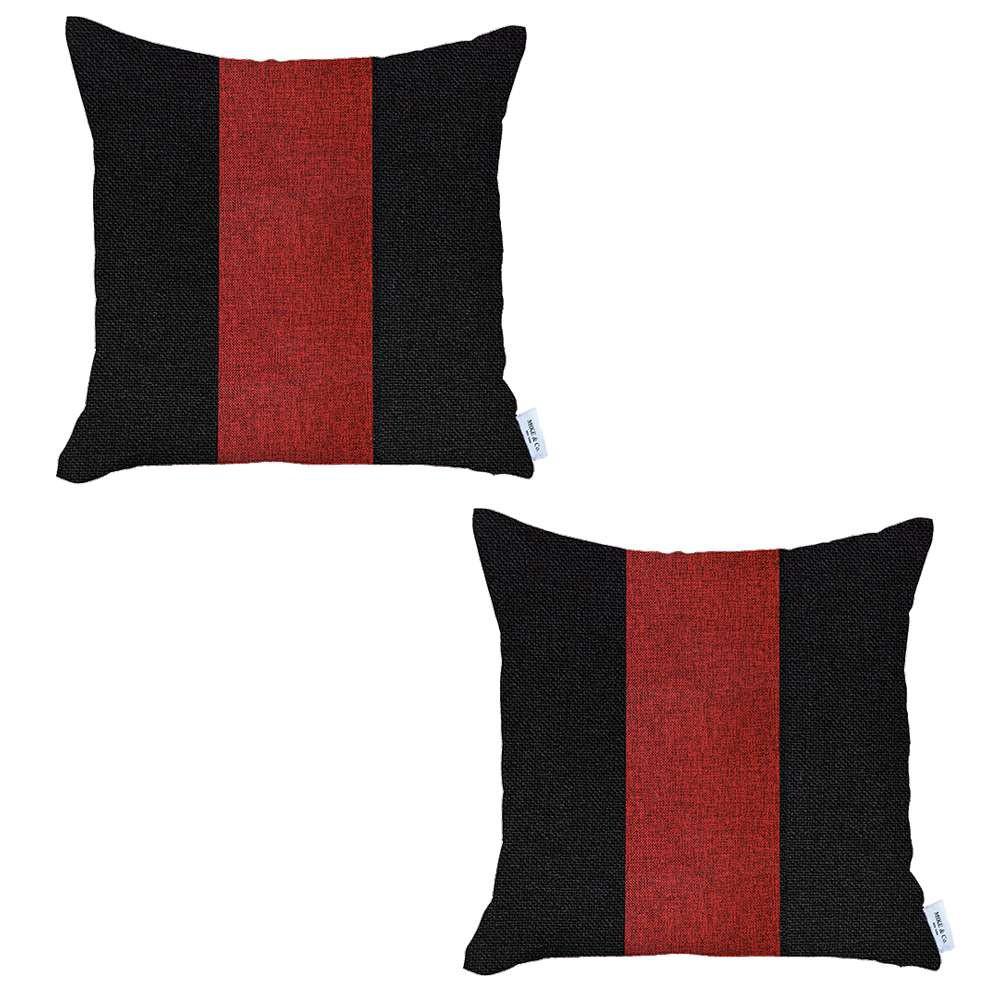 Set of 2 Black and Red Center Pillow Covers Multi. Picture 2