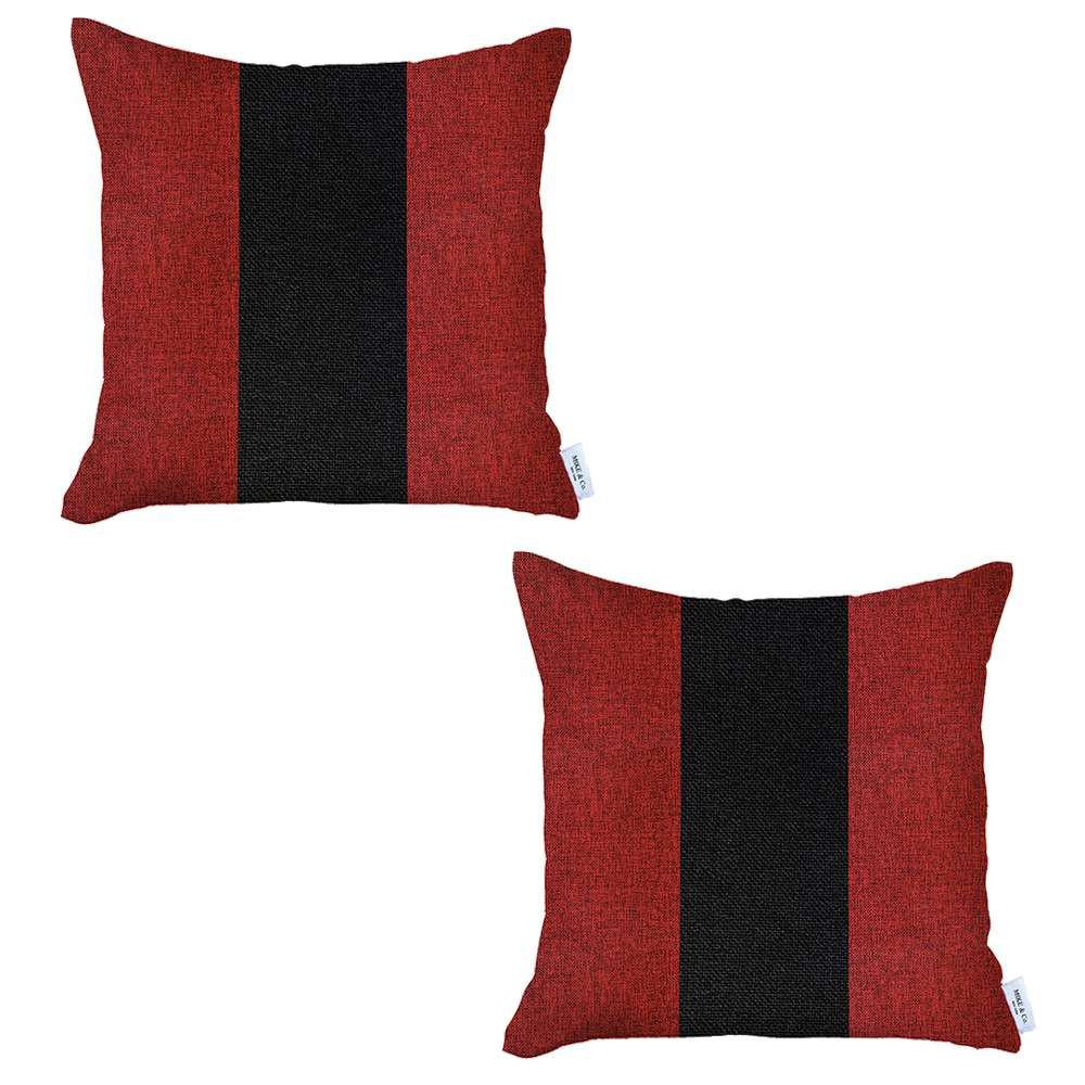 Set of 2 Red and Black Center Pillow Covers Multi. Picture 2
