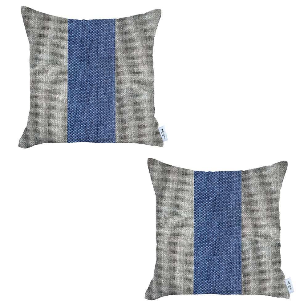 Set of 2 Ivory and Blue Center Pillow Covers Multi. Picture 2