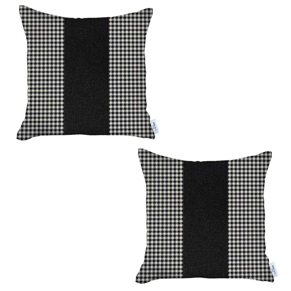 Set of 2 Black Houndstooth Pillow Covers - Multi Colored. Picture 2
