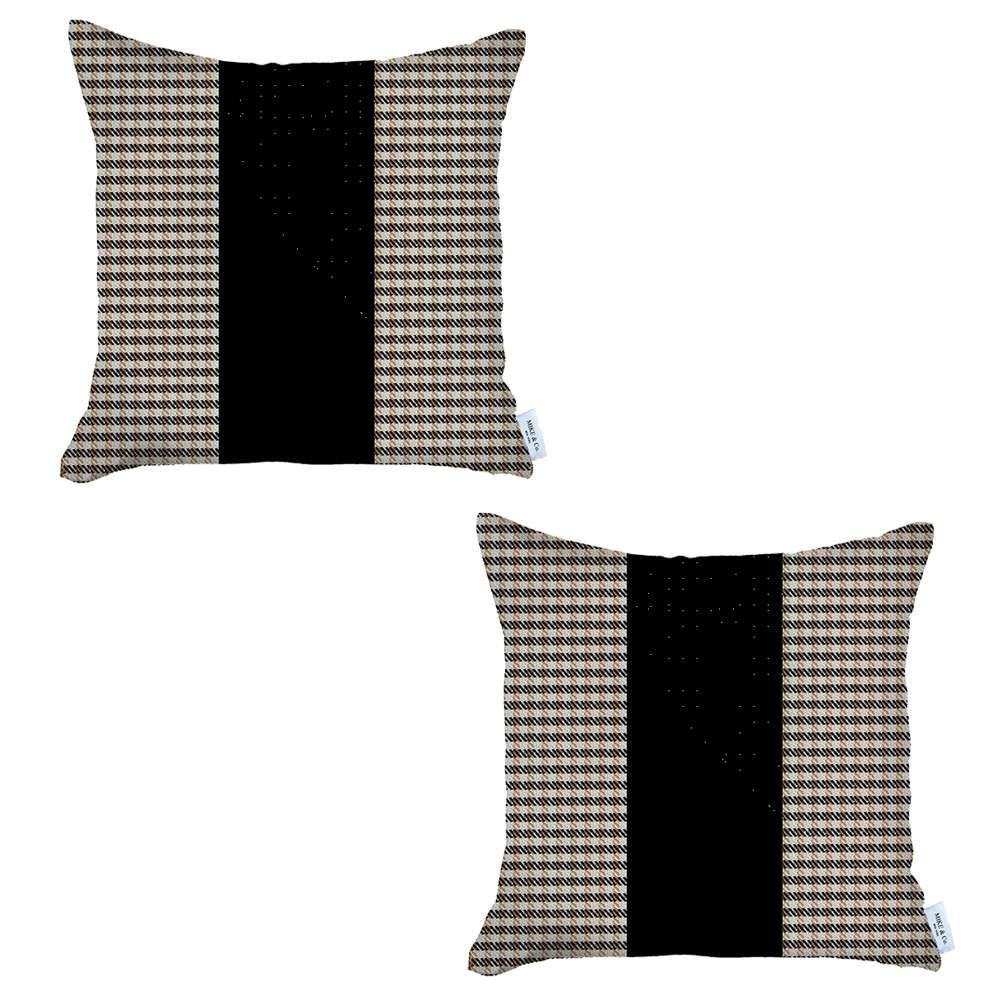 Set of 2 Tan Houndstooth Pillow Covers -  Multi. Picture 2