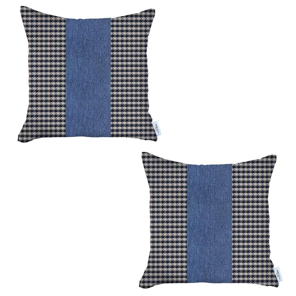 Set of 2 Blue Houndstooth Pillow Covers - MultiColored. Picture 2