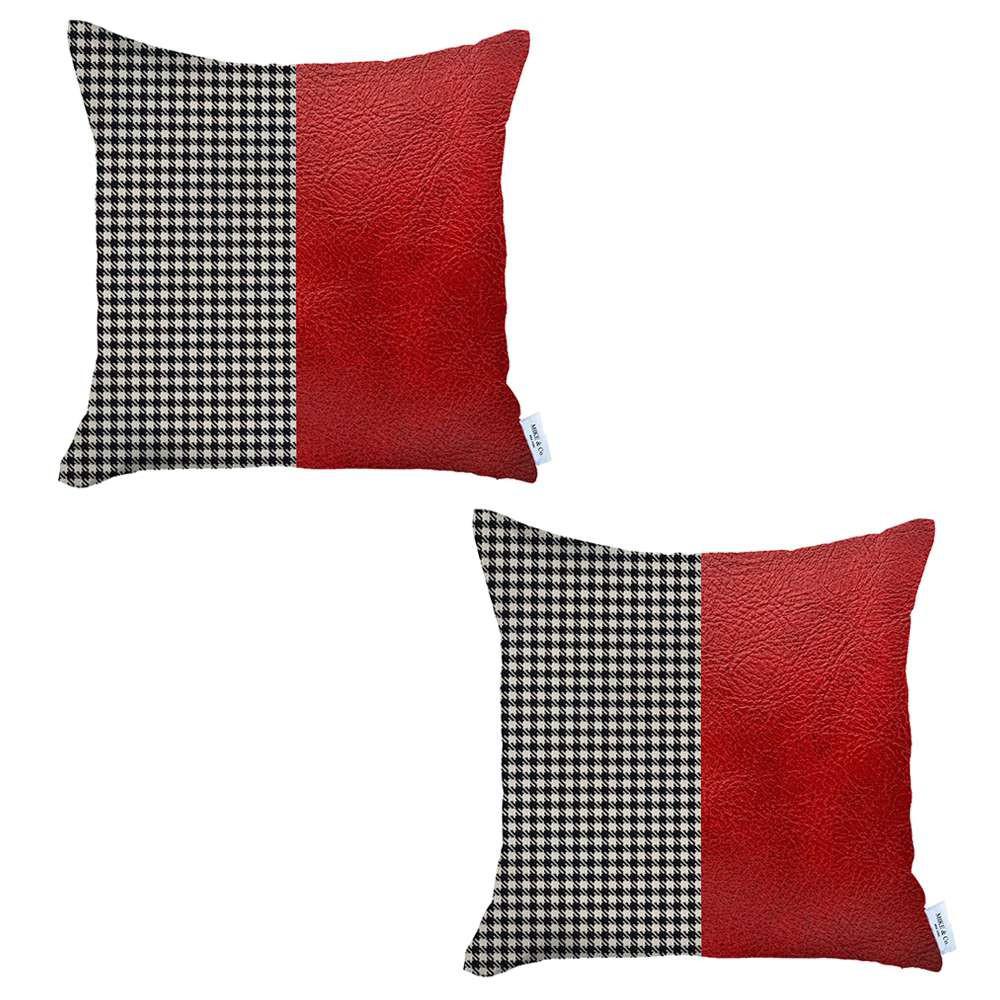 Set of 2 Red Faux Leather Pillow Covers Multi. Picture 2