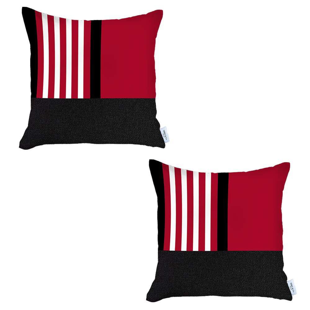 Set of 2 Red and Black Printed Pillow Covers Multi. Picture 2