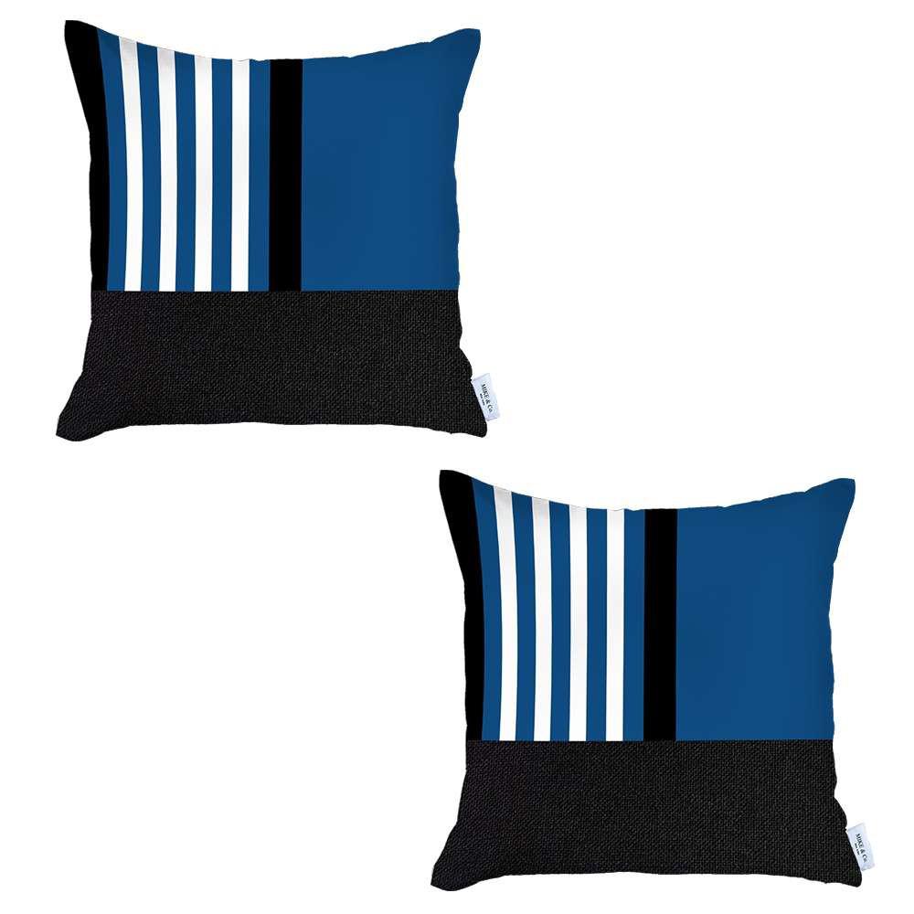 Set of 2 Blue and Black Printed Pillow Covers Multi. Picture 2