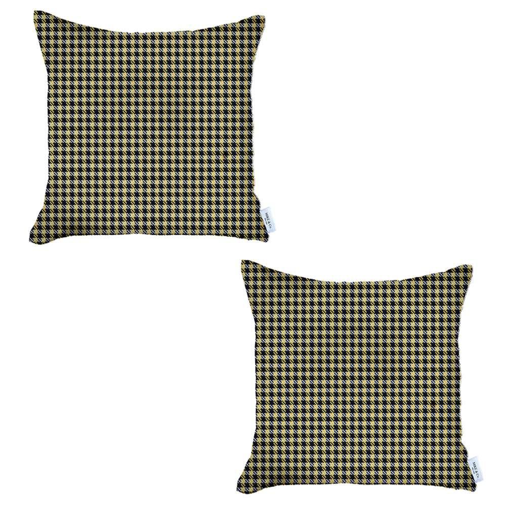 Set of 2 Pale Yellow Houndstooth Pillow Covers Multi. Picture 2