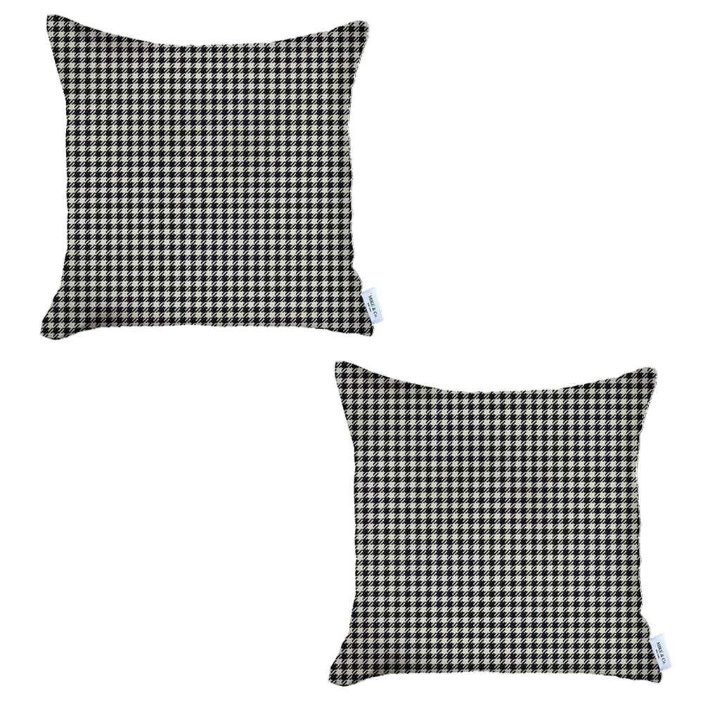 Set of 2 Black Houndstooth Pillow Covers Multi. Picture 2