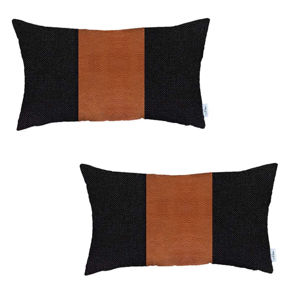 Set of 2 Black Faux Leather Lumbar Pillow Covers Multi. Picture 2