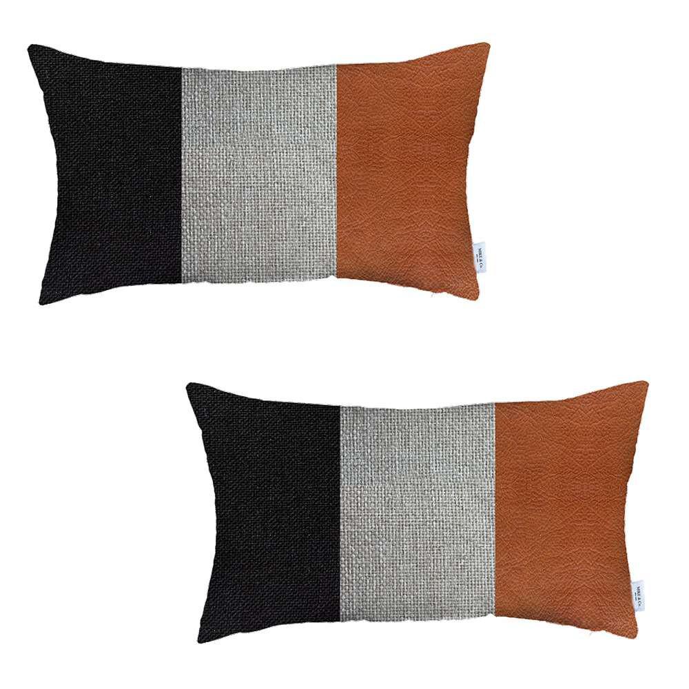 Set of 2 Brown Faux Leather Lumbar Pillow Covers Multi. Picture 2