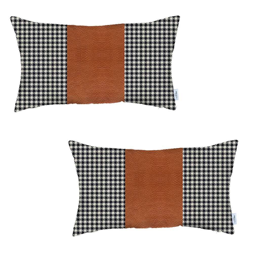 Set of 2 Brown Houndstooth Lumbar Pillow Covers Multi. Picture 2