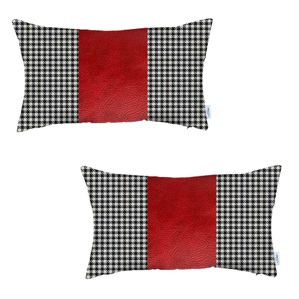 Set of 2 Red Houndstooth Lumbar Pillow Covers Multi. Picture 2