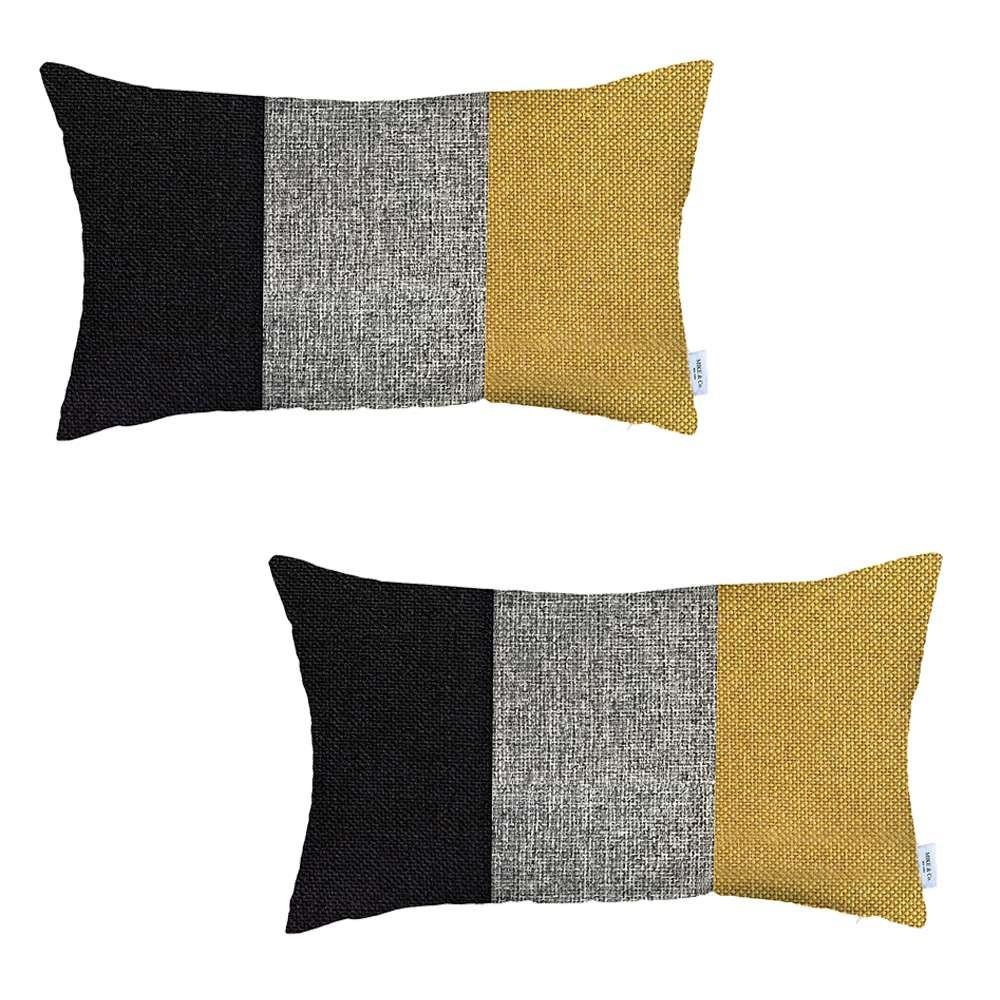 Set of 2 Yellow Segmented Lumbar Pillow Covers Multi. Picture 2