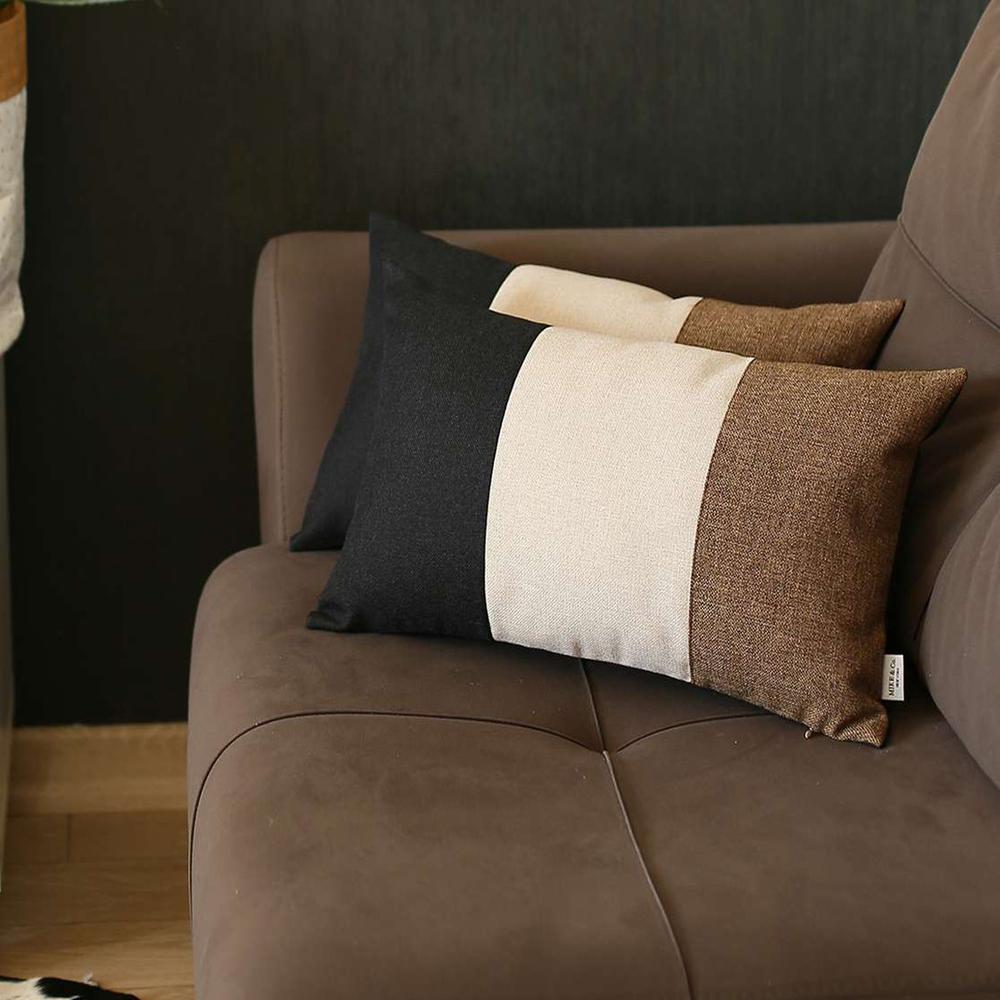 Set of 2 Brown Segmented Lumbar Pillow Covers Multi. Picture 1