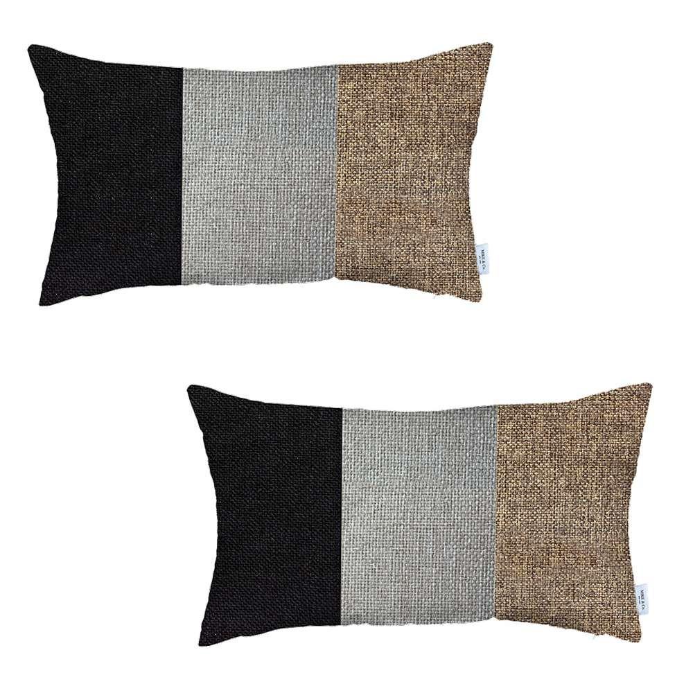 Set of 2 Brown Segmented Lumbar Pillow Covers Multi. Picture 2