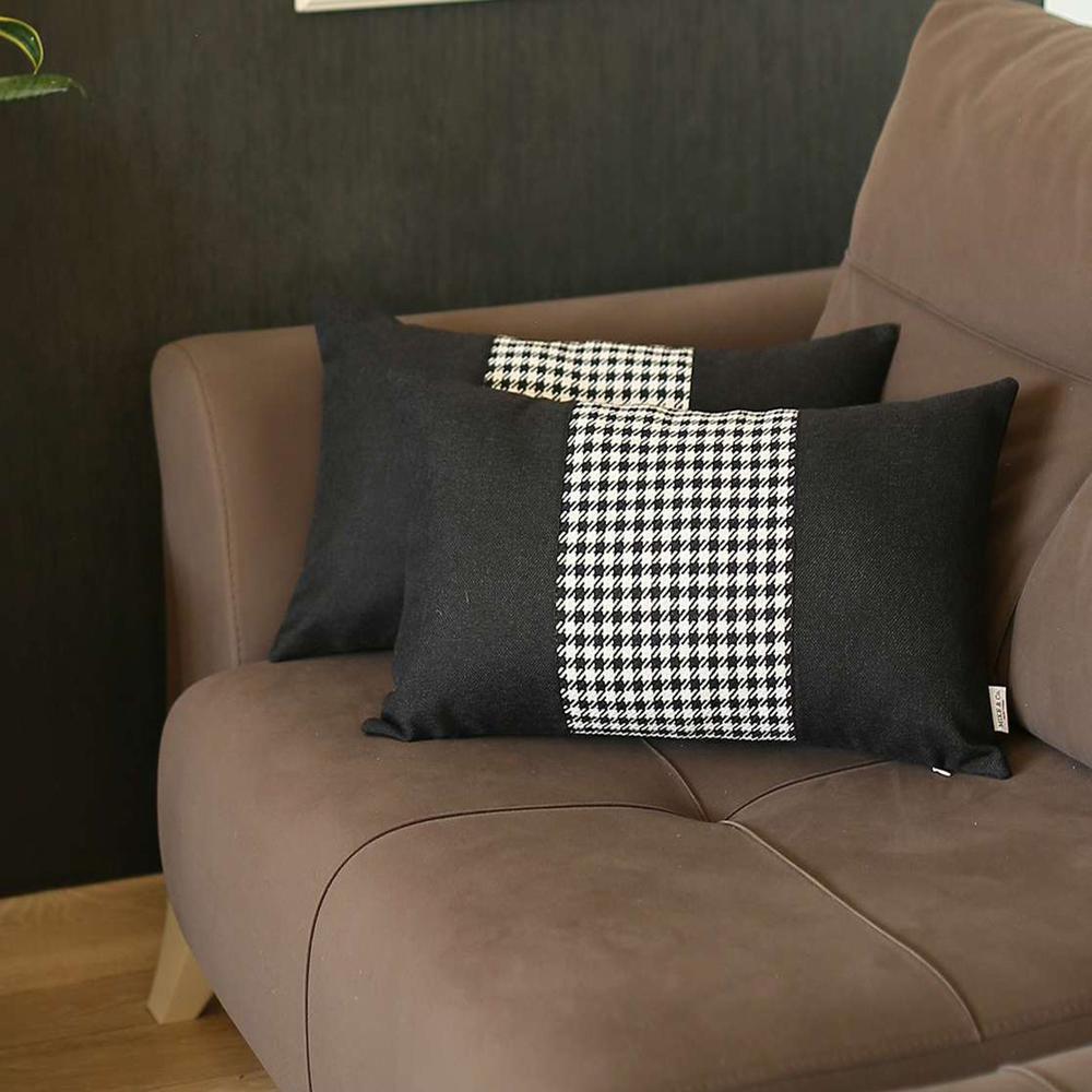 Set of 2 Black Mid Houndstooth Lumbar Pillow Covers Multi. Picture 1
