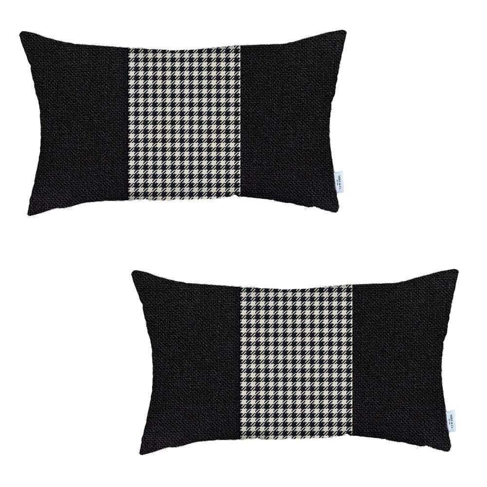 Set of 2 Black Mid Houndstooth Lumbar Pillow Covers Multi. Picture 2