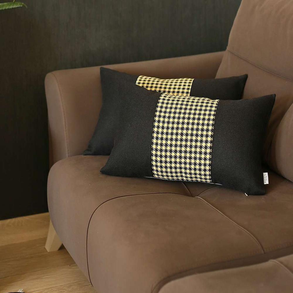 Set of 2 Yellow Mid Houndstooth Lumbar Pillow Covers Multi. Picture 1