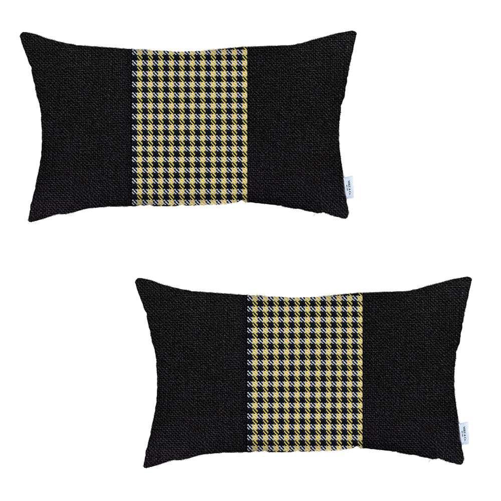 Set of 2 Yellow Mid Houndstooth Lumbar Pillow Covers Multi. Picture 2