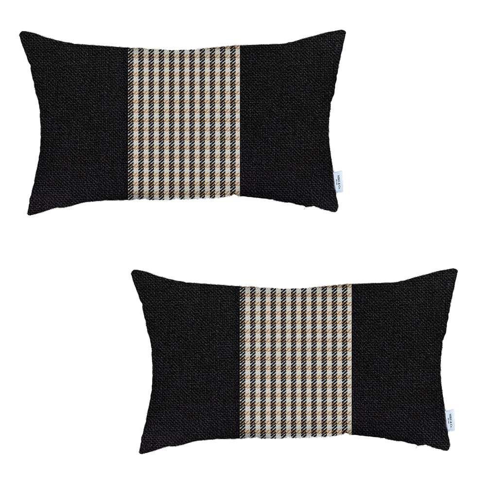 Set of 2 Tan Mid Houndstooth Lumbar Pillow Covers Multi. Picture 2
