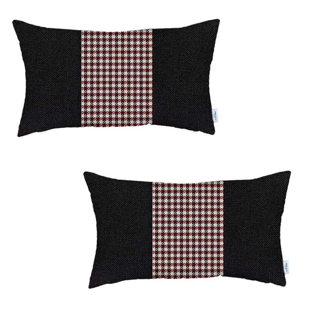 Set of 2 Red Mid Houndstooth Lumbar Pillow Covers Multi. Picture 2