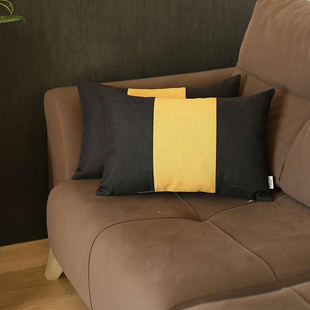 Set of 2 Black and Yellow Lumbar Pillow Covers Multi. Picture 1