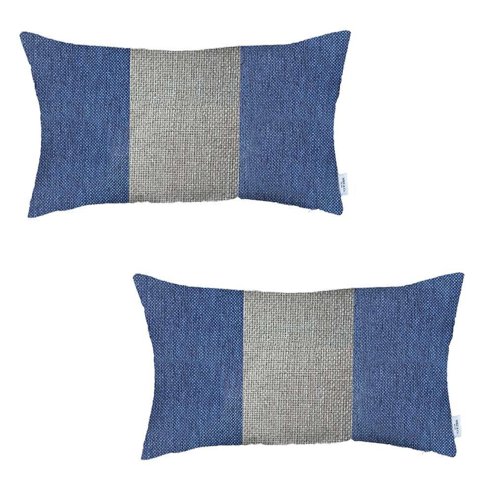Set of 2 Blue and Ivory Lumbar Pillow Covers Multi. Picture 2