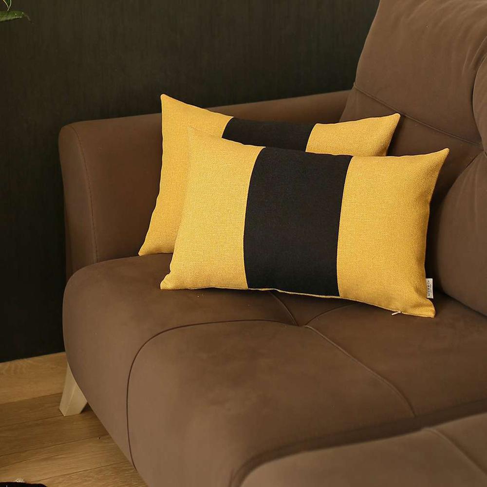 Set of 2 Yellow and Black Lumbar Pillow Covers Multi. Picture 1