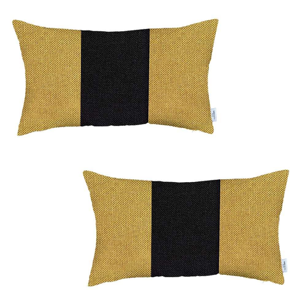 Set of 2 Yellow and Black Lumbar Pillow Covers Multi. Picture 2