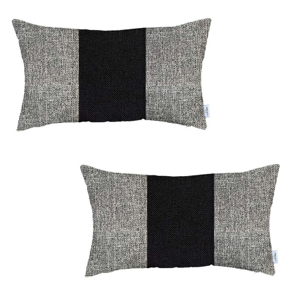 Set of 2 Gray and Black Lumbar Pillow Covers Multi. Picture 2