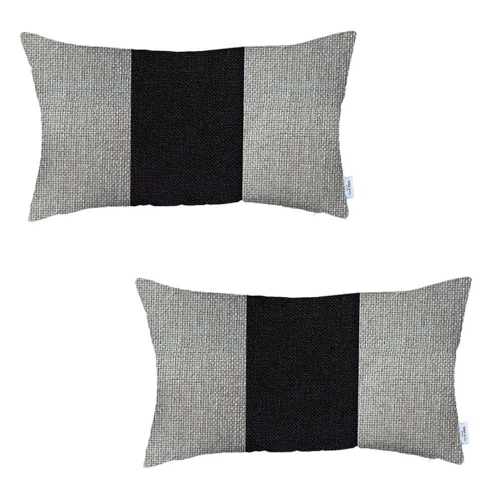 Set of 2 White and Black Lumbar Pillow Covers Multi. Picture 2